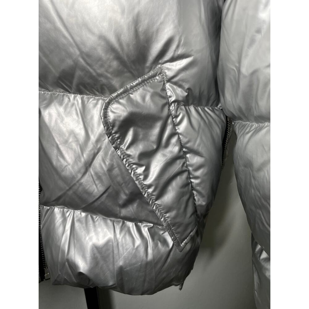 Lattelier Puffer Jacket Womens Medium Silver Shiny Down Filled Zip Winter Hood - Picture 6 of 11